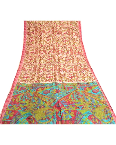 Sanskriti Vintage Dark Red Pure Silk Sarees Printed Sari Floral 5Yd Craft Fabric, PR-57599-Dark Red-Printed Floral Design-Pure Silk-7