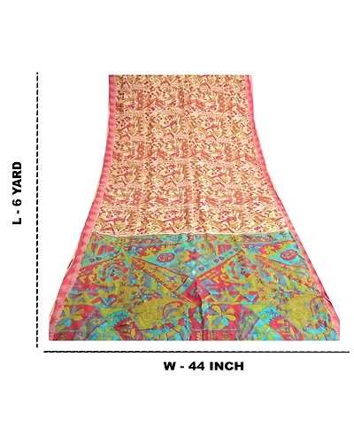 Sanskriti Vintage Dark Red Pure Silk Sarees Printed Sari Floral 5Yd Craft Fabric, PR-57599-Dark Red-Printed Floral Design-Pure Silk-8