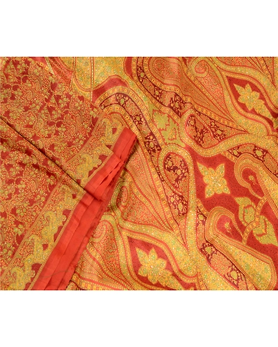 Sanskriti Vintage Orange Pure Silk Sarees Printed Sari Sewing 5Yd Craft Fabric, PR-57608-Orange-Printed Floral Design-Pure Silk-1