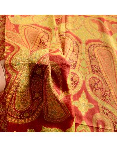 Sanskriti Vintage Orange Pure Silk Sarees Printed Sari Sewing 5Yd Craft Fabric, PR-57608-Orange-Printed Floral Design-Pure Silk-5