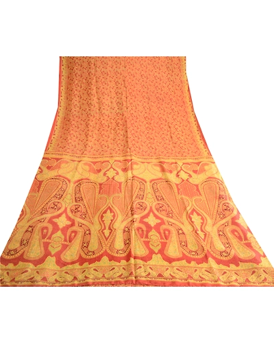 Sanskriti Vintage Orange Pure Silk Sarees Printed Sari Sewing 5Yd Craft Fabric, PR-57608-Orange-Printed Floral Design-Pure Silk-7