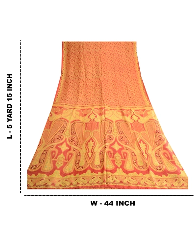 Sanskriti Vintage Orange Pure Silk Sarees Printed Sari Sewing 5Yd Craft Fabric, PR-57608-Orange-Printed Floral Design-Pure Silk-8