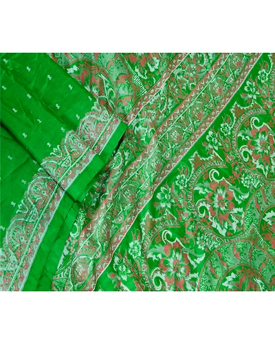 Sanskriti Vintage Green Pure Silk Indian Sarees Printed Sari Soft Craft Fabric, PR-57636-Green-Printed Floral Design-Pure Silk-1