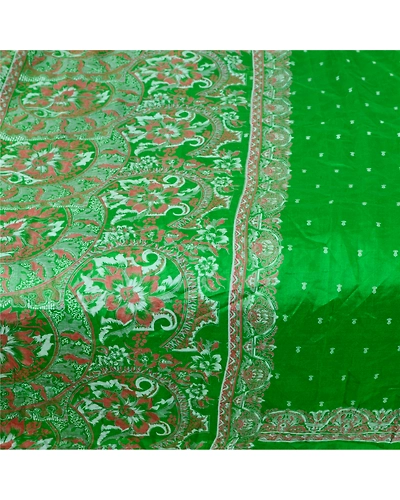 Sanskriti Vintage Green Pure Silk Indian Sarees Printed Sari Soft Craft Fabric, PR-57636-Green-Printed Floral Design-Pure Silk-3