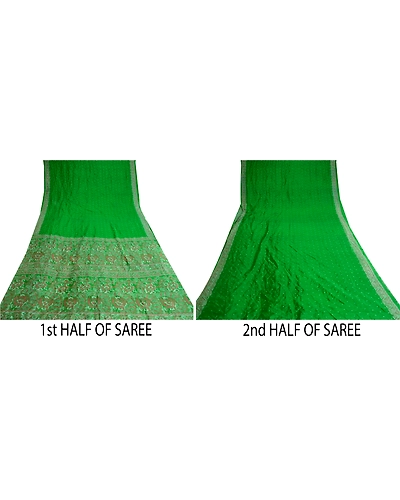 Sanskriti Vintage Green Pure Silk Indian Sarees Printed Sari Soft Craft Fabric, PR-57636-Green-Printed Floral Design-Pure Silk-4
