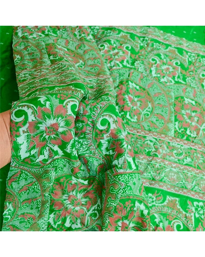 Sanskriti Vintage Green Pure Silk Indian Sarees Printed Sari Soft Craft Fabric, PR-57636-Green-Printed Floral Design-Pure Silk-5