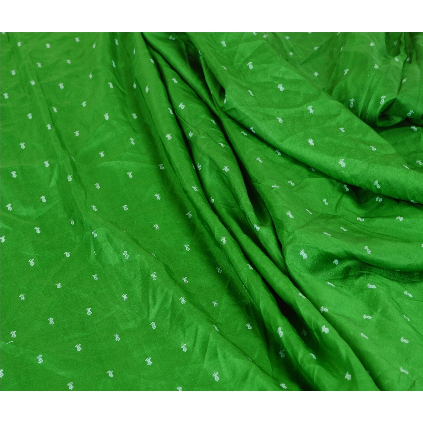 Sanskriti Vintage Green Pure Silk Indian Sarees Printed Sari Soft Craft Fabric, PR-57636-Green-Printed Floral Design-Pure Silk-6