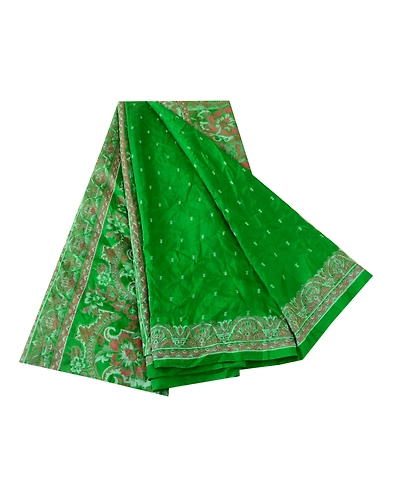Sanskriti Vintage Green Pure Silk Indian Sarees Printed Sari Soft Craft Fabric, PR-57636-Green-Printed Floral Design-Pure Silk-7