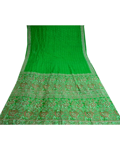 Sanskriti Vintage Green Pure Silk Indian Sarees Printed Sari Soft Craft Fabric, PR-57636-Green-Printed Floral Design-Pure Silk-8