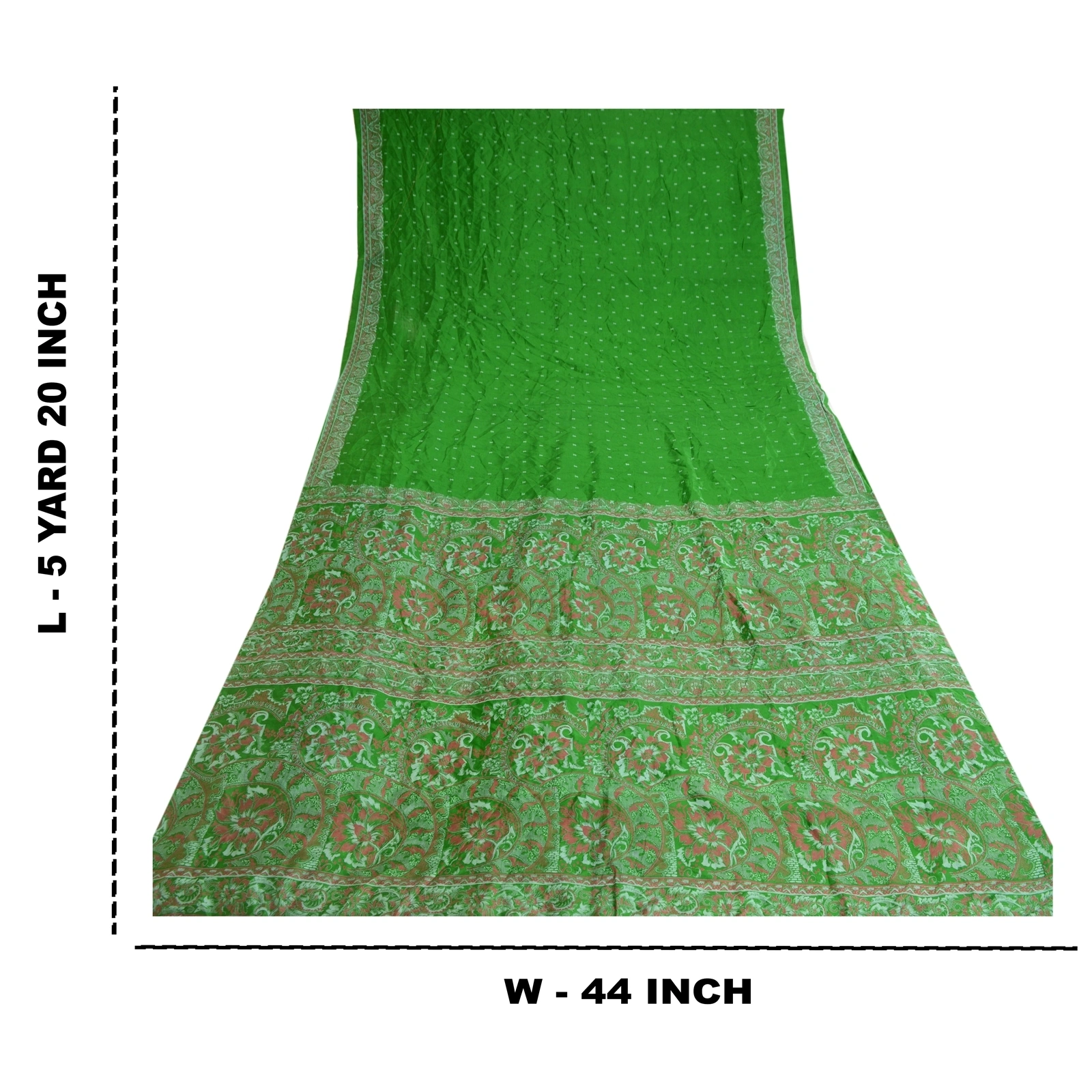 Sanskriti Vintage Green Pure Silk Indian Sarees Printed Sari Soft Craft Fabric, PR-57636-Green-Printed Floral Design-Pure Silk-9