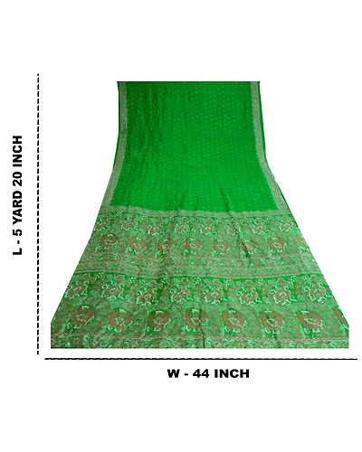 Sanskriti Vintage Green Pure Silk Indian Sarees Printed Sari Soft Craft Fabric, PR-57636-Green-Printed Floral Design-Pure Silk-9