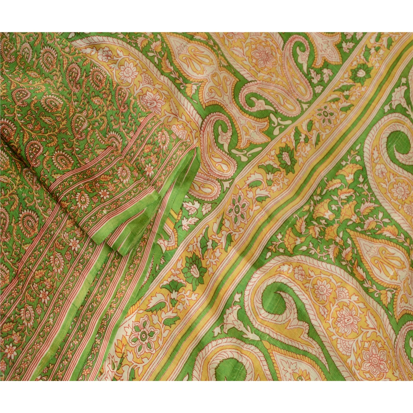 Sanskriti Vintage Green Pure Silk Sarees Printed Sari Soft Floral Craft Fabric, PR-57638-Green-Printed Floral Design-Pure Silk-1