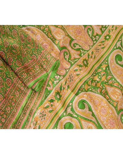 Sanskriti Vintage Green Pure Silk Sarees Printed Sari Soft Floral Craft Fabric, PR-57638-Green-Printed Floral Design-Pure Silk-1