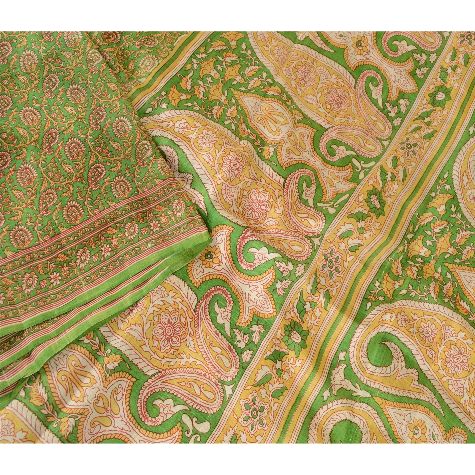 Sanskriti Vintage Green Pure Silk Sarees Printed Sari Soft Floral Craft Fabric, PR-57638-Green-Printed Floral Design-Pure Silk-2