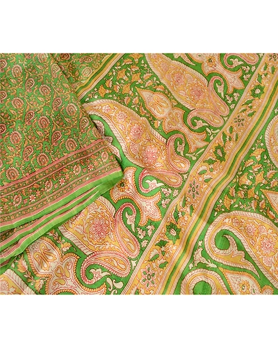Sanskriti Vintage Green Pure Silk Sarees Printed Sari Soft Floral Craft Fabric, PR-57638-Green-Printed Floral Design-Pure Silk-2