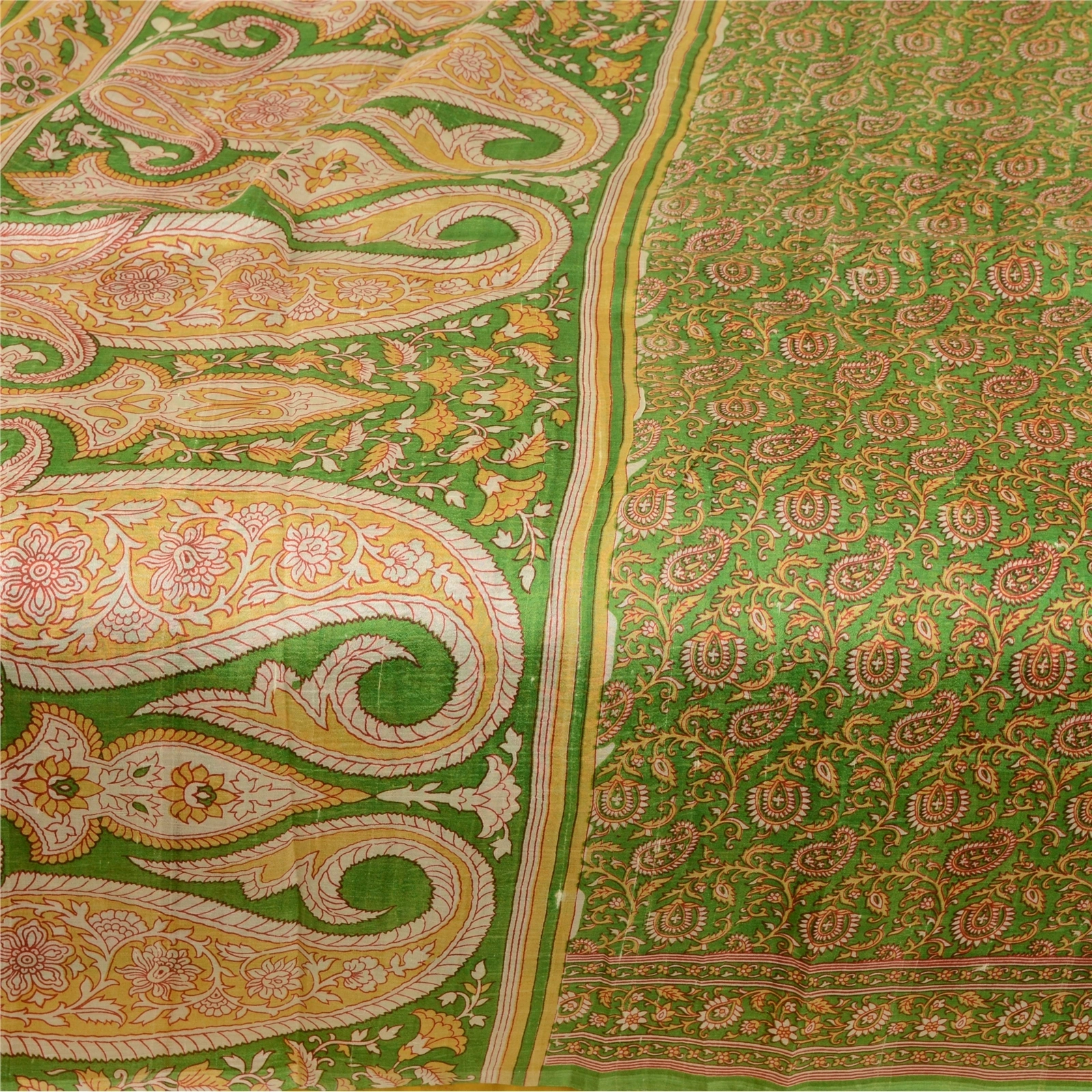 Sanskriti Vintage Green Pure Silk Sarees Printed Sari Soft Floral Craft Fabric, PR-57638-Green-Printed Floral Design-Pure Silk-3