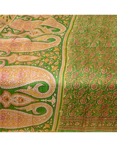 Sanskriti Vintage Green Pure Silk Sarees Printed Sari Soft Floral Craft Fabric, PR-57638-Green-Printed Floral Design-Pure Silk-3