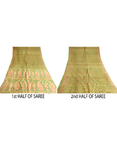 Sanskriti Vintage Green Pure Silk Sarees Printed Sari Soft Floral Craft Fabric, PR-57638-Green-Printed Floral Design-Pure Silk-4