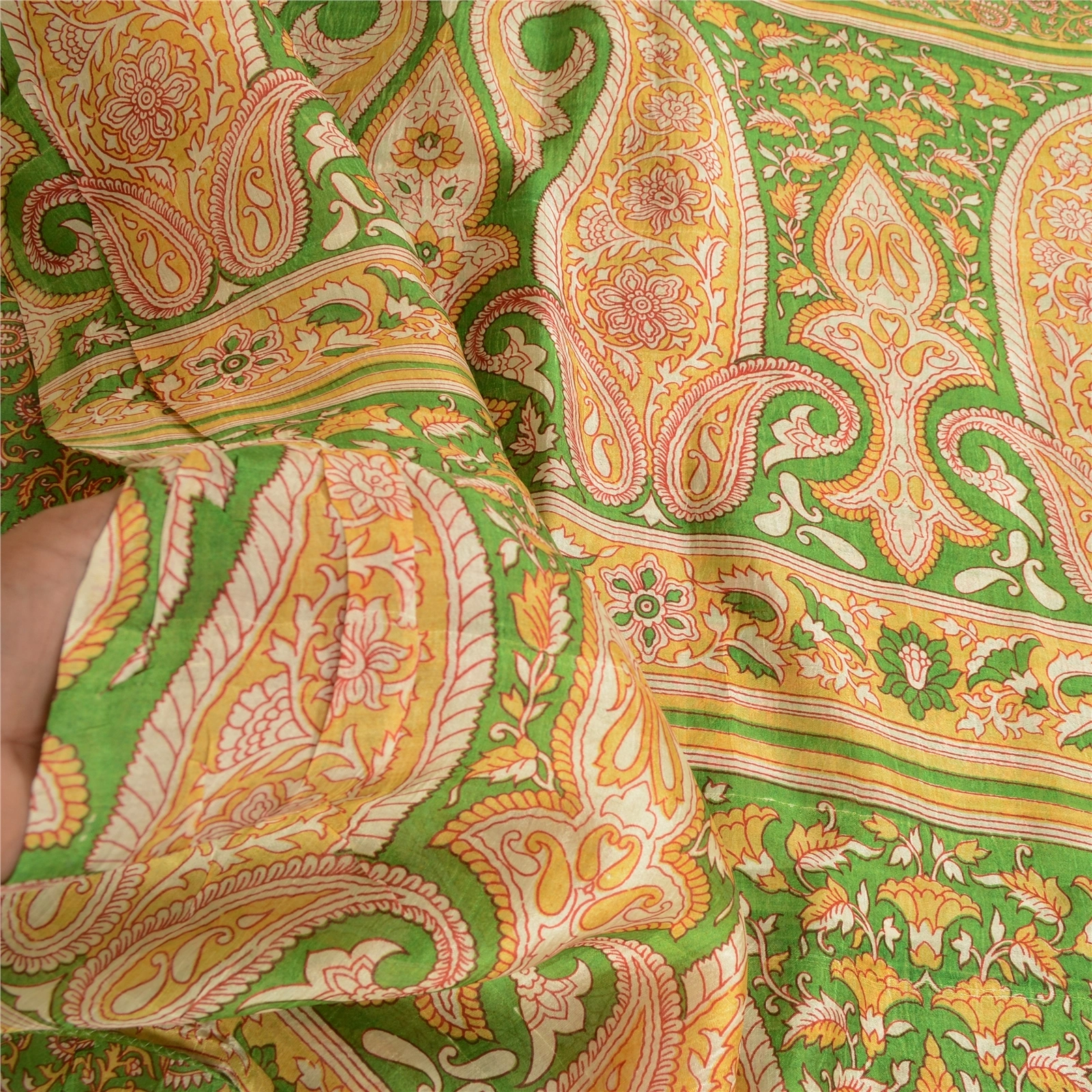 Sanskriti Vintage Green Pure Silk Sarees Printed Sari Soft Floral Craft Fabric, PR-57638-Green-Printed Floral Design-Pure Silk-5