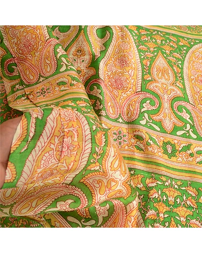 Sanskriti Vintage Green Pure Silk Sarees Printed Sari Soft Floral Craft Fabric, PR-57638-Green-Printed Floral Design-Pure Silk-5
