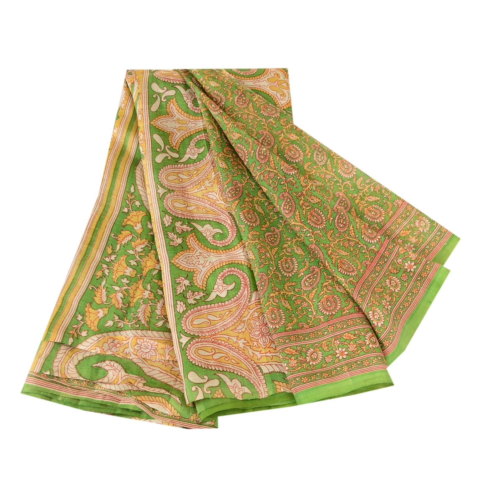 Sanskriti Vintage Green Pure Silk Sarees Printed Sari Soft Floral Craft Fabric, PR-57638-Green-Printed Floral Design-Pure Silk-6