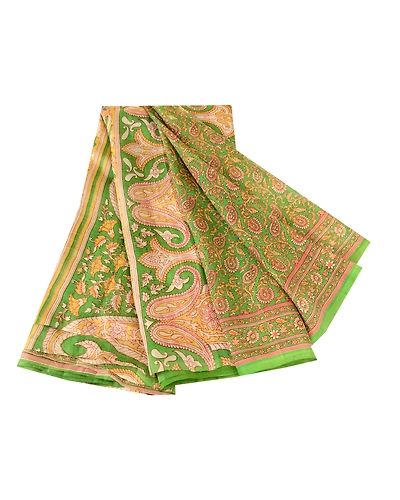 Sanskriti Vintage Green Pure Silk Sarees Printed Sari Soft Floral Craft Fabric, PR-57638-Green-Printed Floral Design-Pure Silk-6