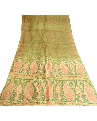 Sanskriti Vintage Green Pure Silk Sarees Printed Sari Soft Floral Craft Fabric, PR-57638-Green-Printed Floral Design-Pure Silk-7