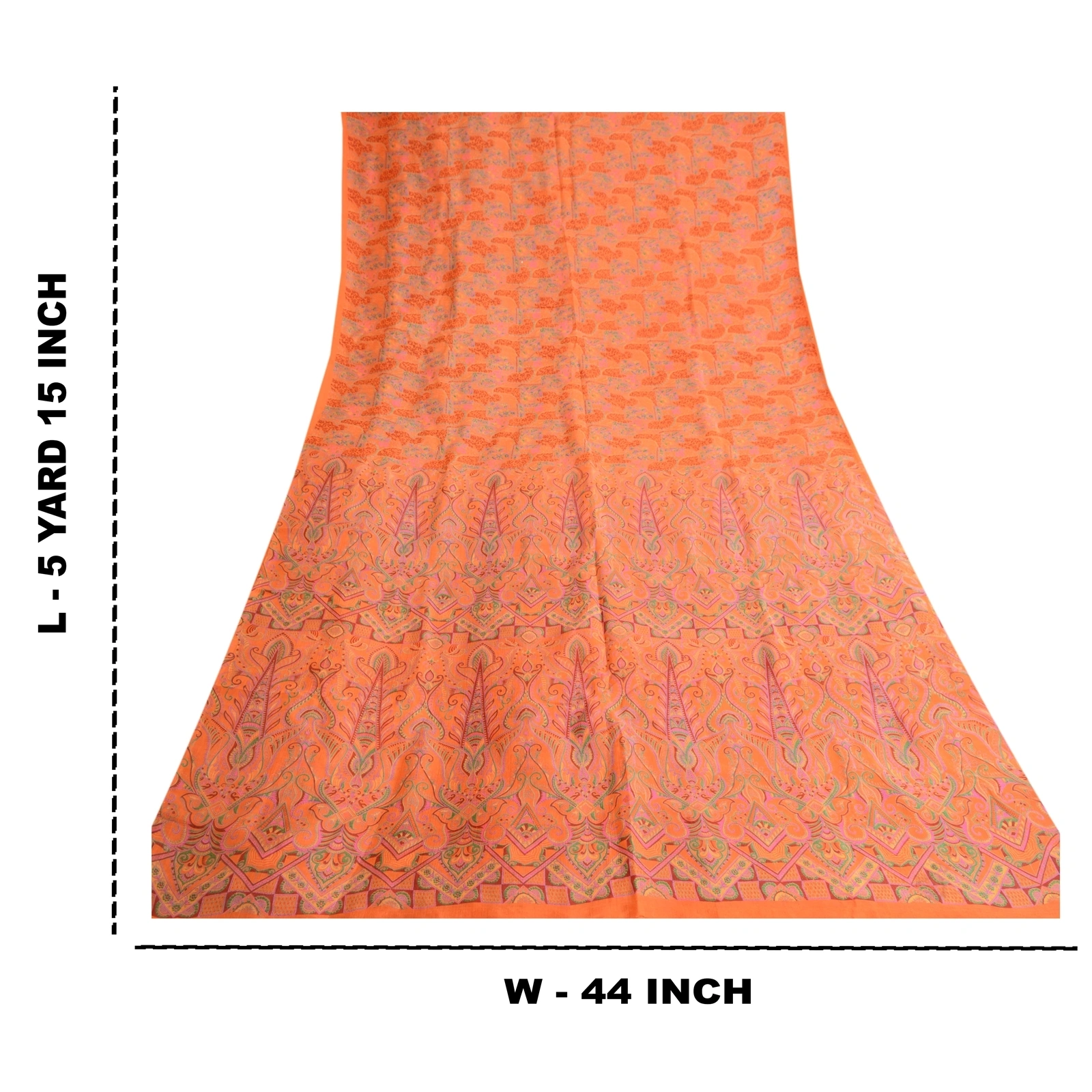 Sanskriti Vintage Orange Indian Sarees Printed Pure Silk Sari 5Yd Craft Fabric, PR-57685-Orange-Printed Floral Design-Pure Silk-8