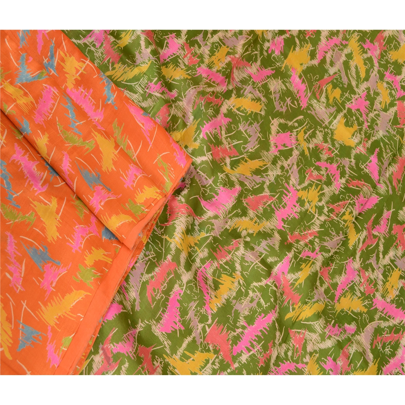 Sanskriti Vintage Orange Indian Sarees Printed 100% Pure Silk Sari Craft Fabric, PR-57697-Orange-Printed Floral Design-Pure Silk-1