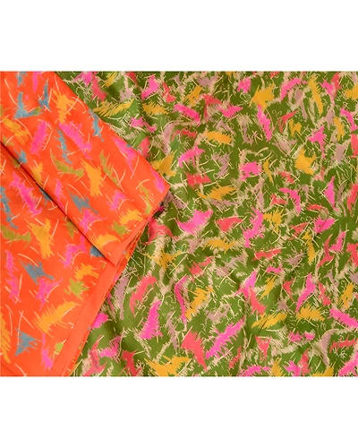 Sanskriti Vintage Orange Indian Sarees Printed 100% Pure Silk Sari Craft Fabric, PR-57697-Orange-Printed Floral Design-Pure Silk-1
