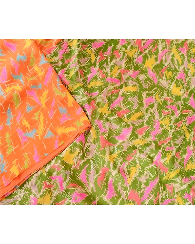 Sanskriti Vintage Orange Indian Sarees Printed 100% Pure Silk Sari Craft Fabric, PR-57697-Orange-Printed Floral Design-Pure Silk-2