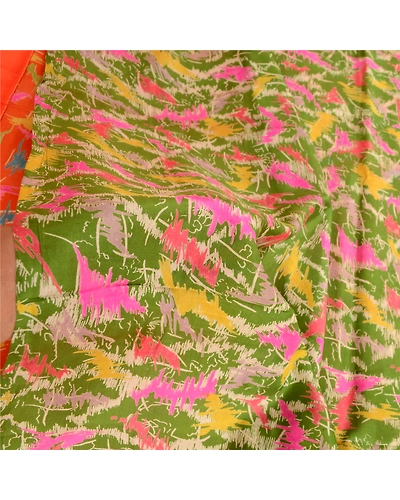 Sanskriti Vintage Orange Indian Sarees Printed 100% Pure Silk Sari Craft Fabric, PR-57697-Orange-Printed Floral Design-Pure Silk-5