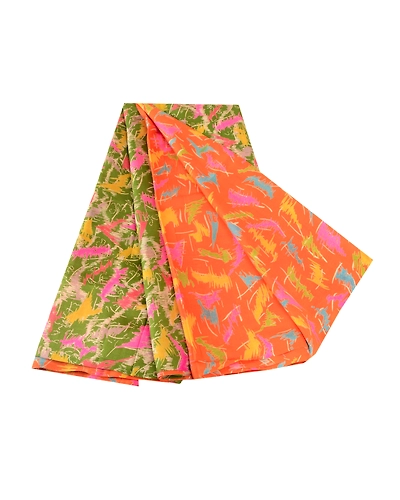 Sanskriti Vintage Orange Indian Sarees Printed 100% Pure Silk Sari Craft Fabric, PR-57697-Orange-Printed Floral Design-Pure Silk-6