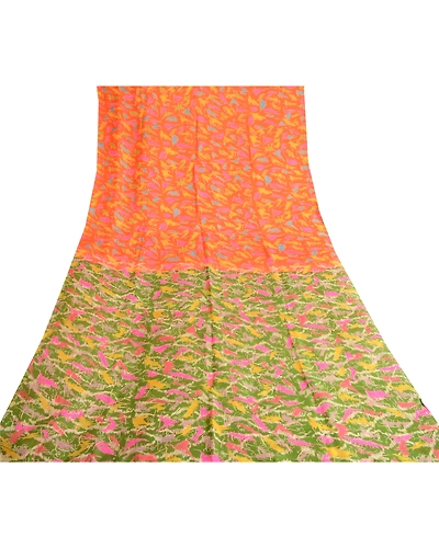 Sanskriti Vintage Orange Indian Sarees Printed 100% Pure Silk Sari Craft Fabric, PR-57697-Orange-Printed Floral Design-Pure Silk-7