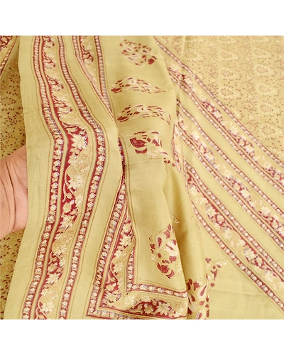 Sanskriti Vintage Green Printed Indian Sarees Pure Silk Sari 5Yd Craft Fabric, PR-57703-Green-Printed Floral Design-Pure Silk-5