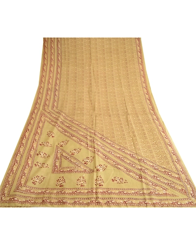 Sanskriti Vintage Green Printed Indian Sarees Pure Silk Sari 5Yd Craft Fabric, PR-57703-Green-Printed Floral Design-Pure Silk-7