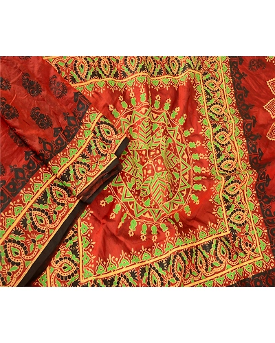 Sanskriti Vintage Rust Sarees 100% Pure Silk Printed/Painted Sari Craft Fabric, PR-57726-Rust-100% Pure Silk-1