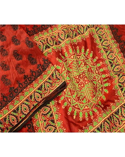 Sanskriti Vintage Rust Sarees 100% Pure Silk Printed/Painted Sari Craft Fabric, PR-57726-Rust-100% Pure Silk-2