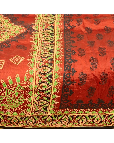 Sanskriti Vintage Rust Sarees 100% Pure Silk Printed/Painted Sari Craft Fabric, PR-57726-Rust-100% Pure Silk-3