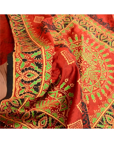 Sanskriti Vintage Rust Sarees 100% Pure Silk Printed/Painted Sari Craft Fabric, PR-57726-Rust-100% Pure Silk-5