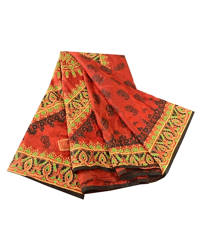 Sanskriti Vintage Rust Sarees 100% Pure Silk Printed/Painted Sari Craft Fabric, PR-57726-Rust-100% Pure Silk-6