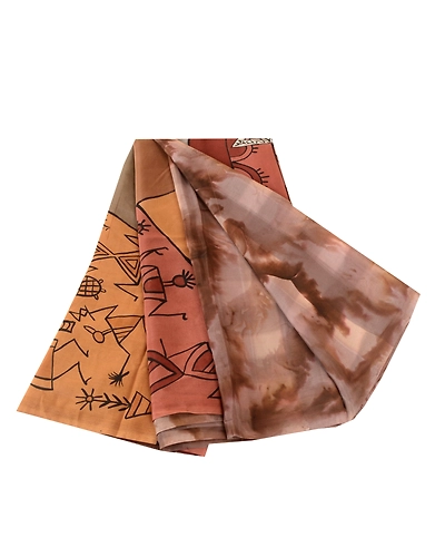 Sanskriti Vintage Brown Warli Art Printed Sarees Pure Silk Sari 5Yd Craft Fabric, PR-57761-Brown-Printed Floral Design-Pure Silk-6