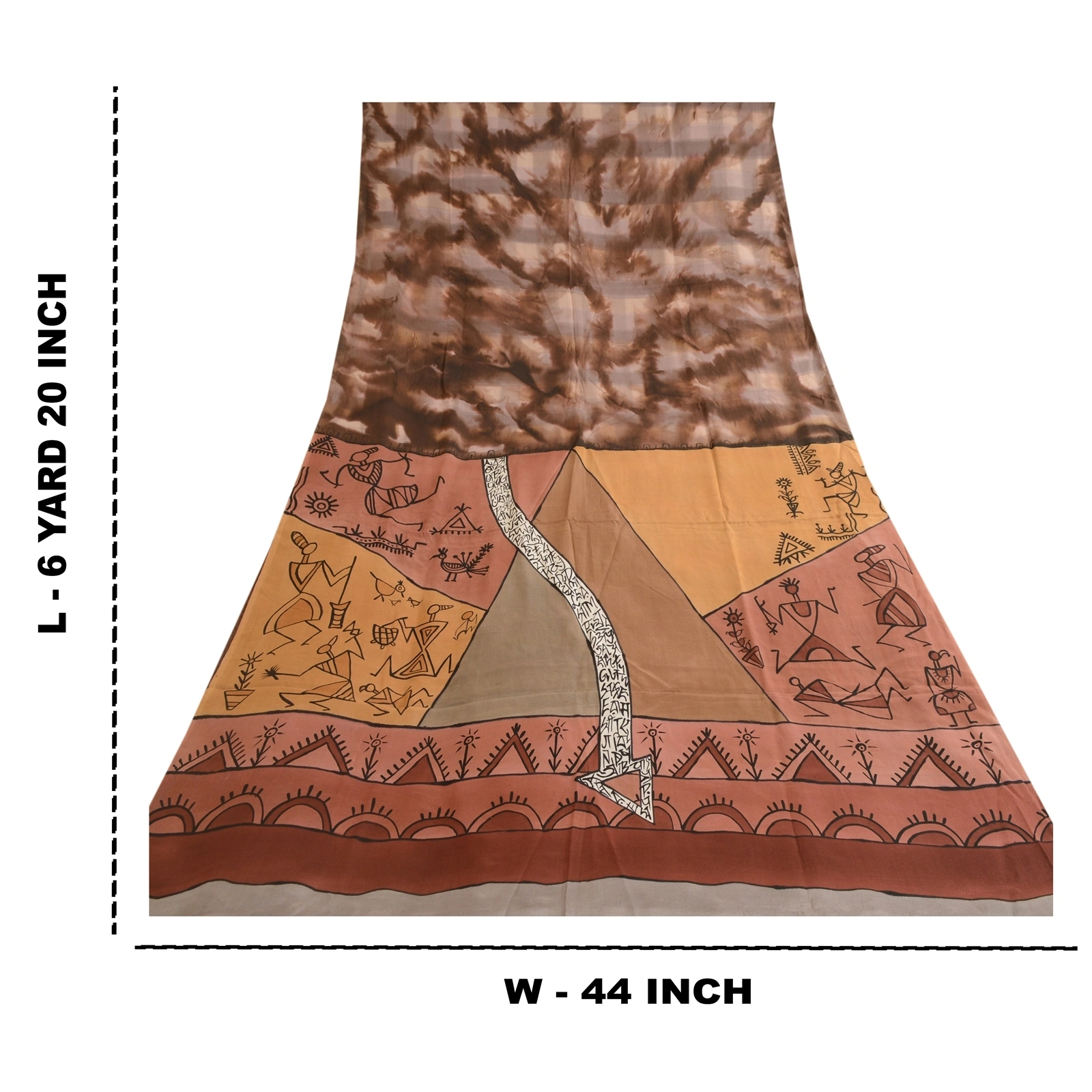 Sanskriti Vintage Brown Warli Art Printed Sarees Pure Silk Sari 5Yd Craft Fabric, PR-57761-Brown-Printed Floral Design-Pure Silk-8