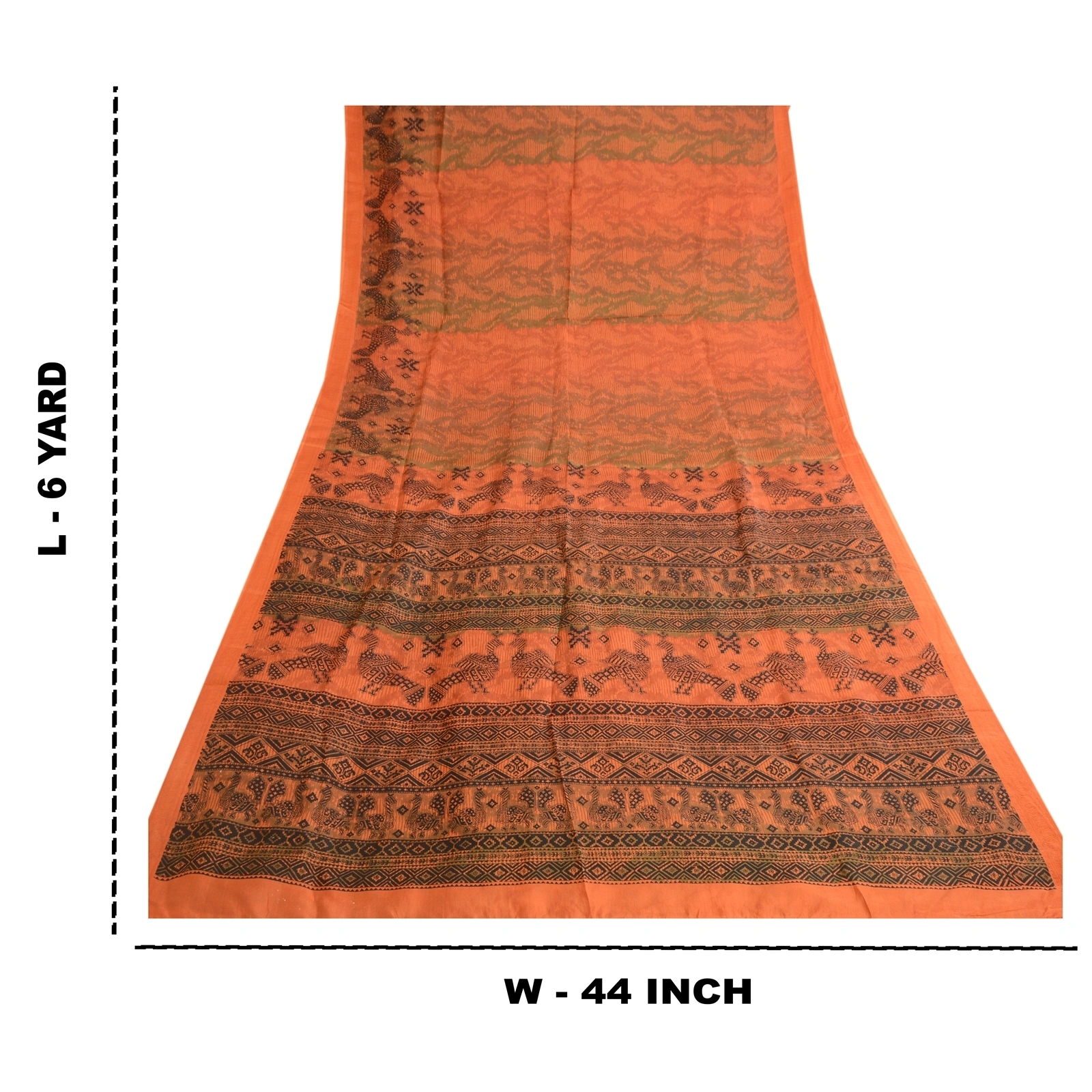 Sanskriti Vintage Orange Sarees Pure Silk Peacock Printed Sari 5Yd Craft Fabric, PR-57797-Orange-Printed Floral Design-Pure Silk-8