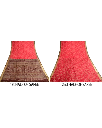 Sanskriti Vintage Scarlet Indian Sarees 100% Pure Silk Printed Sari Craft Fabric, PR-57821-Scarlet-Printed Floral Design-Pure Silk-4