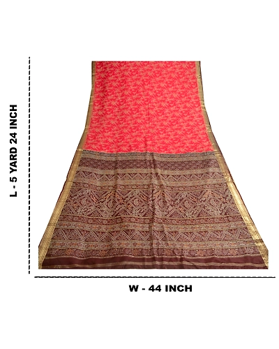 Sanskriti Vintage Scarlet Indian Sarees 100% Pure Silk Printed Sari Craft Fabric, PR-57821-Scarlet-Printed Floral Design-Pure Silk-8