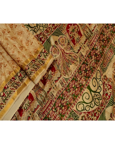 Sanskriti Vintage Brown Sarees Pure Silk Printed Zari Border Sari Craft Fabric, PR-57843-Brown-Printed Floral Design-Pure Silk-1