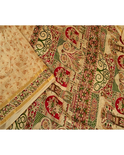 Sanskriti Vintage Brown Sarees Pure Silk Printed Zari Border Sari Craft Fabric, PR-57843-Brown-Printed Floral Design-Pure Silk-2