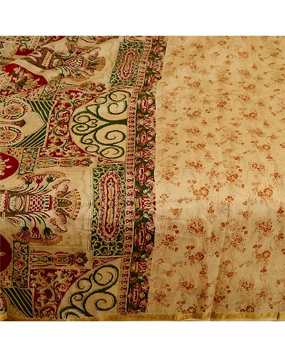 Sanskriti Vintage Brown Sarees Pure Silk Printed Zari Border Sari Craft Fabric, PR-57843-Brown-Printed Floral Design-Pure Silk-3