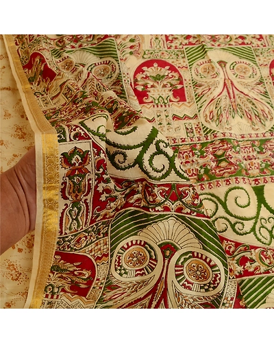 Sanskriti Vintage Brown Sarees Pure Silk Printed Zari Border Sari Craft Fabric, PR-57843-Brown-Printed Floral Design-Pure Silk-5